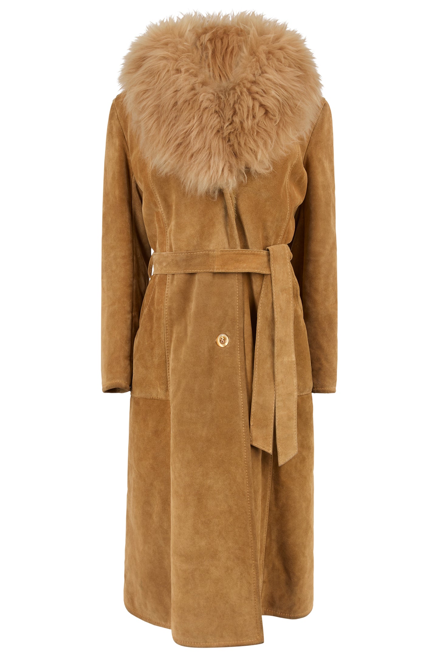 Vintage 1970's Beige Suede Fur Trim Maxi Coat