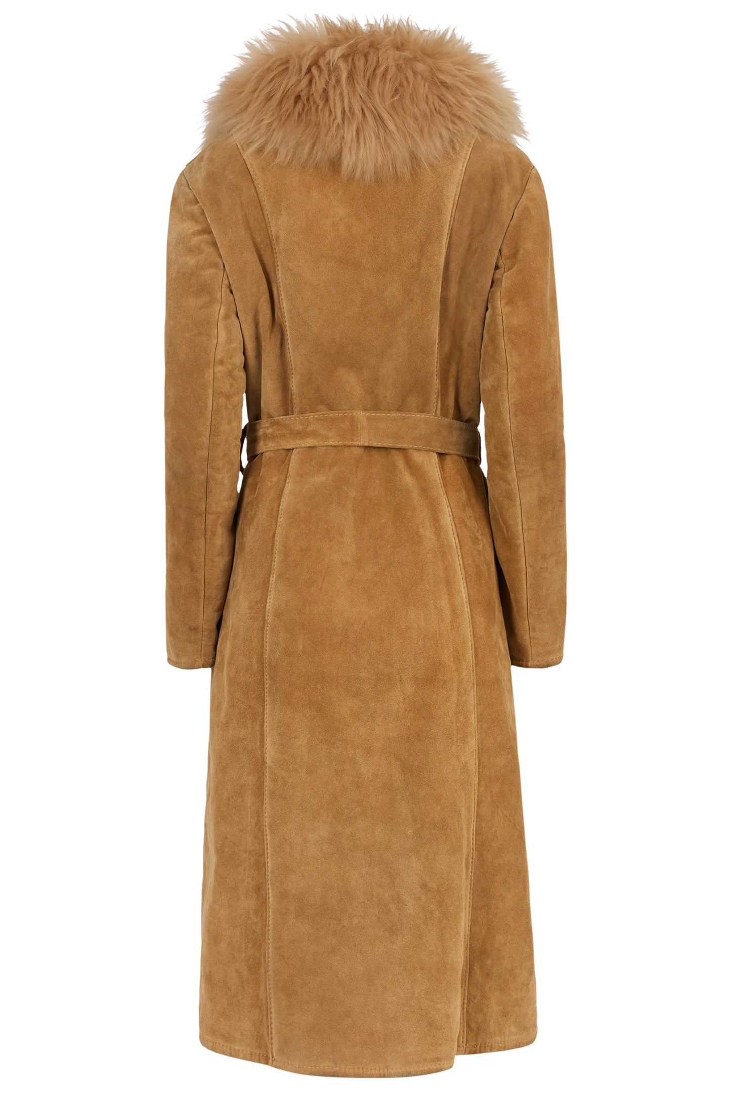 Vintage 1970's Beige Suede Fur Trim Maxi Coat