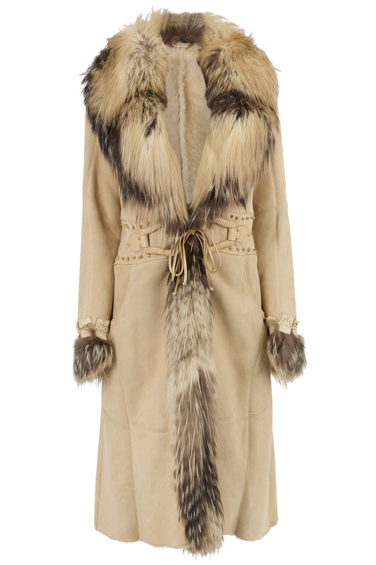 Vintage F/W 2006 Roberto Cavalli Leather Suede & Silver Fox Trim Coat