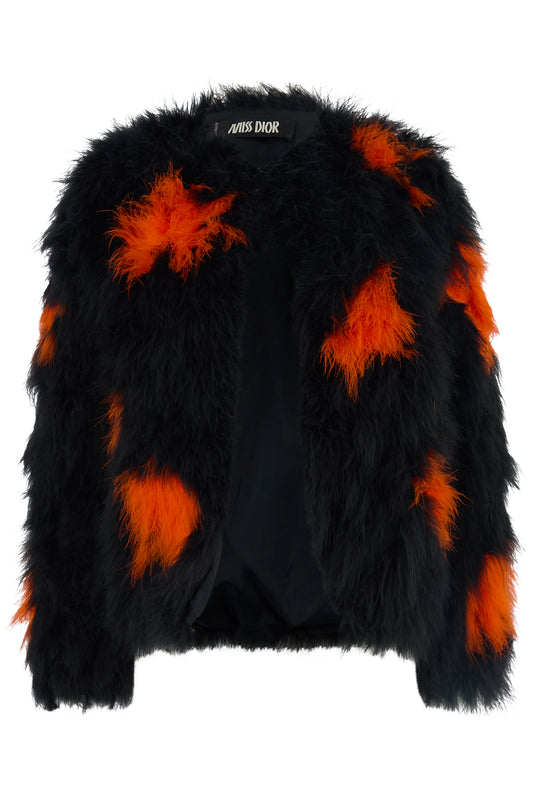 Vintage 1970's Miss Dior by Christian Dior Black/Orange Maribou Feather Jacket