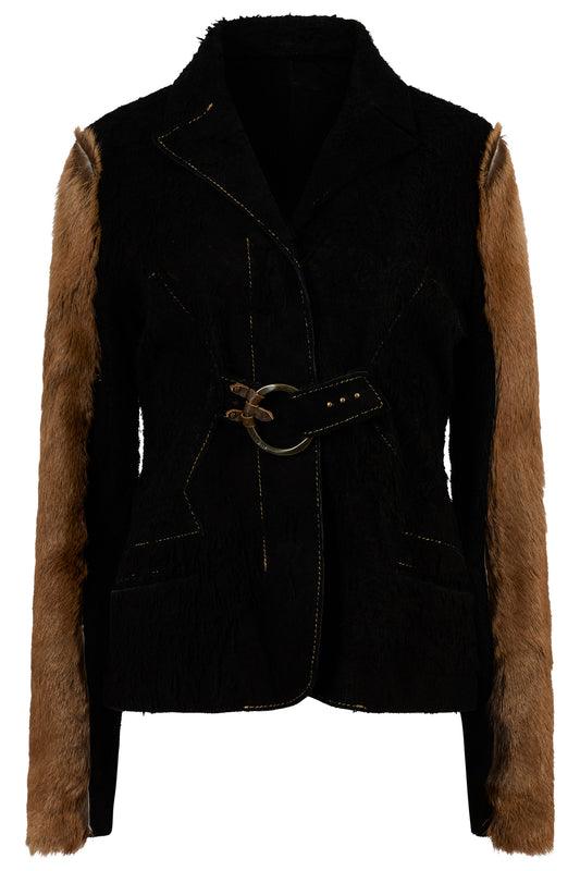 Vintage Just Cavalli 2001 Leather Suede Distressed & Pony Hair Jacket