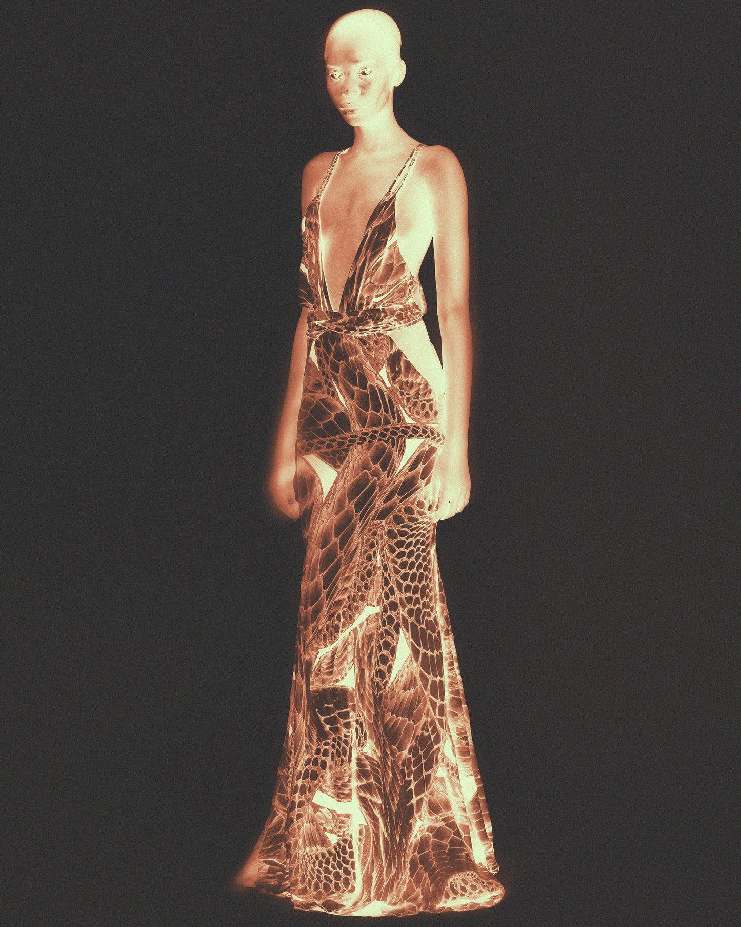 2006 Python Print Cutout Silk Gown