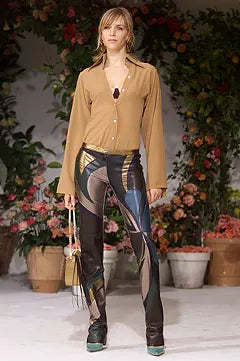 Vintage S/S 2002 Runway Silver Leather Patchwork Trousers