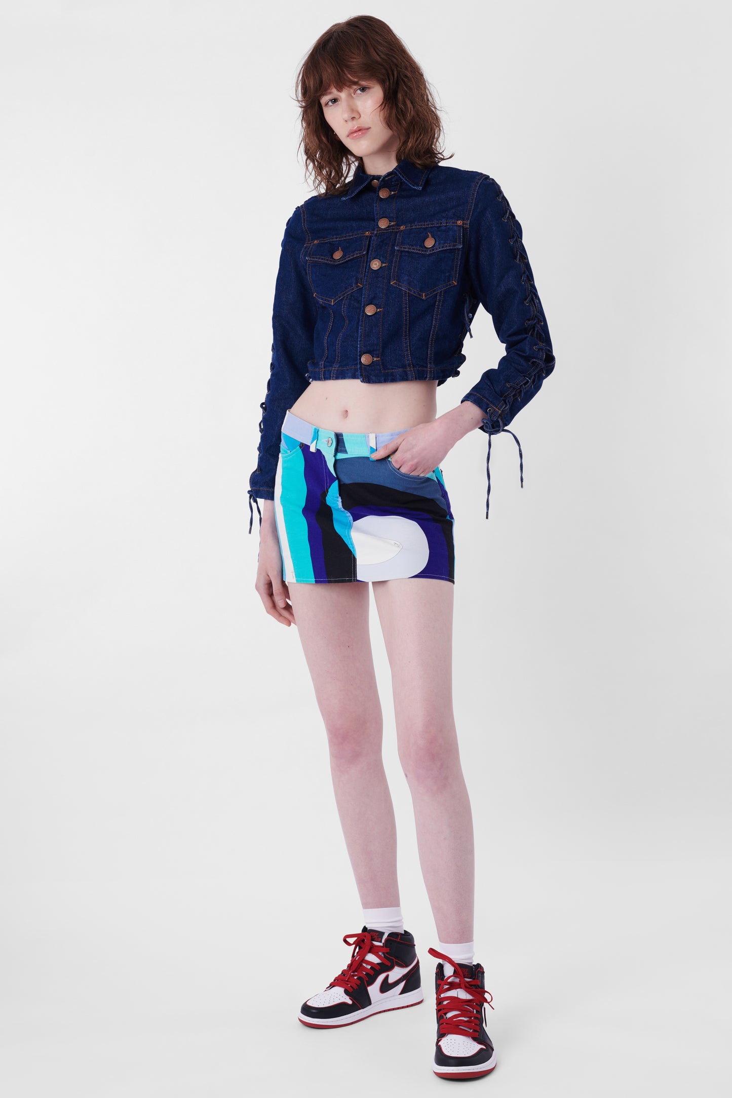 Blue Pattern Mini Skirt