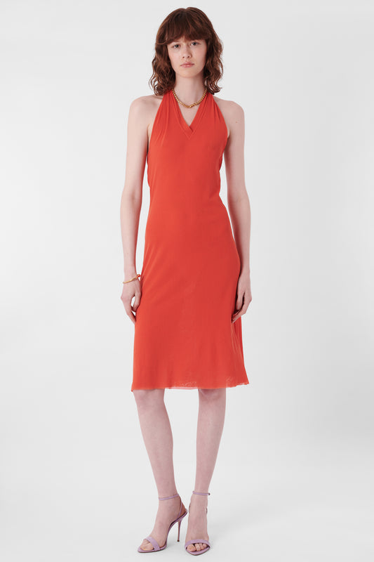 2000's Coral Halter Neck Mesh Dress
