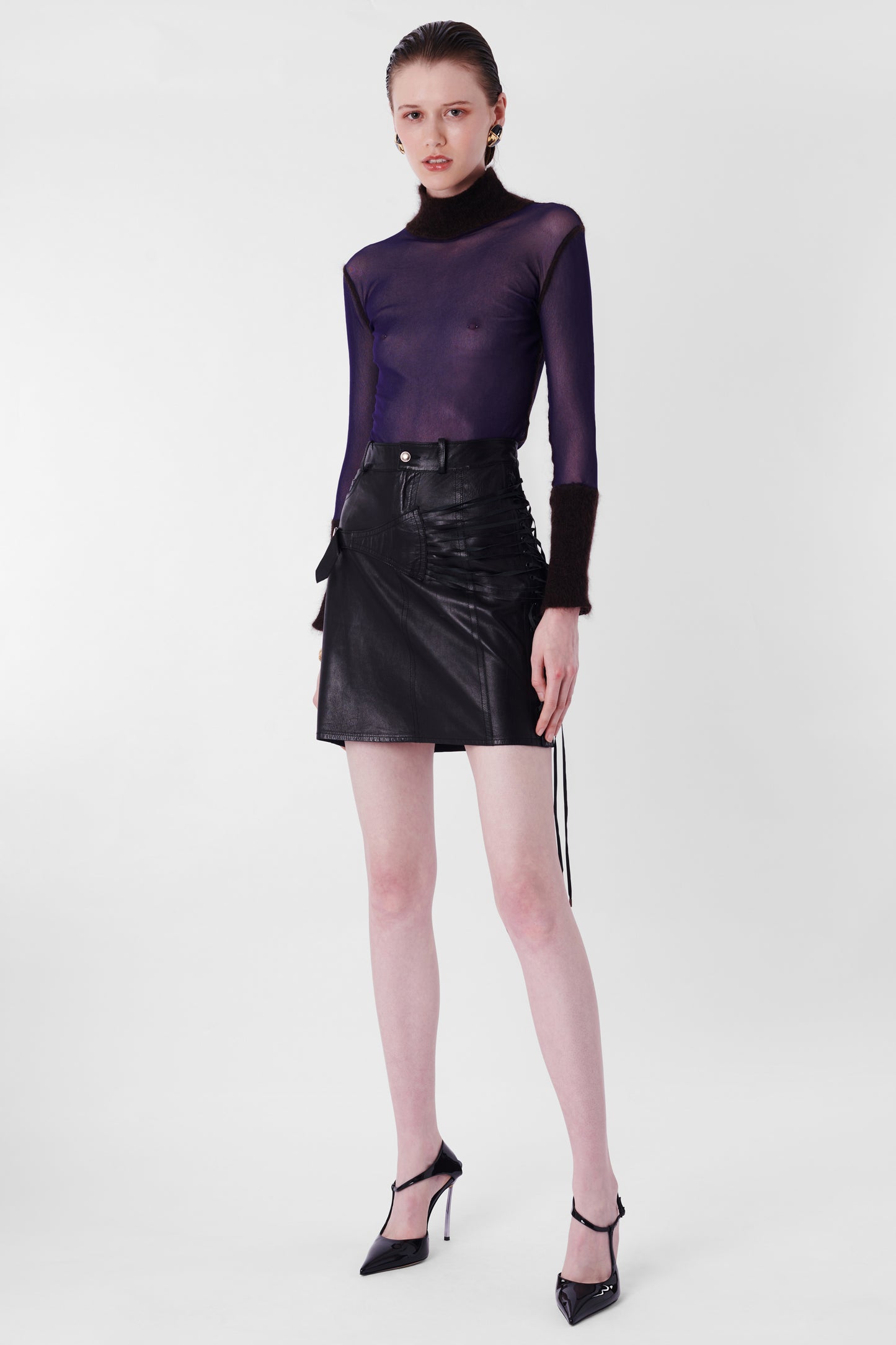 Vintage F/W 2003 Black Leather Bondage Mini Skirt
