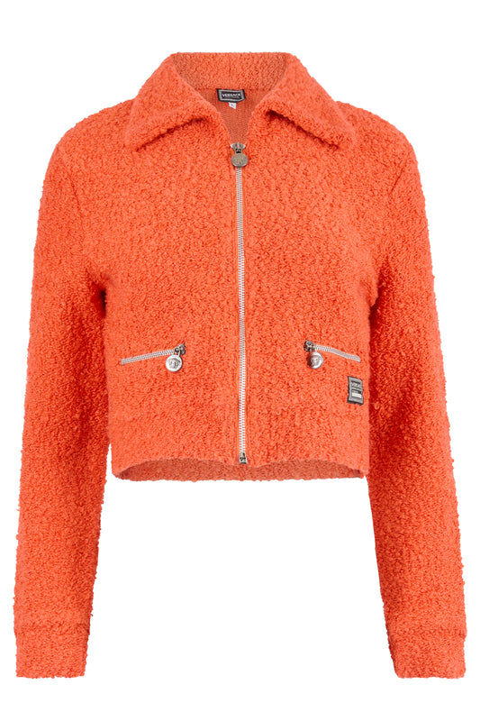 Vintage 1990's Versace Orange Textured Boucle Zip Jacket