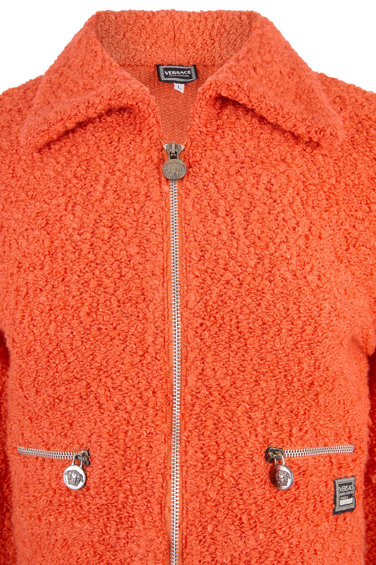 Vintage 1990's Versace Orange Textured Boucle Zip Jacket