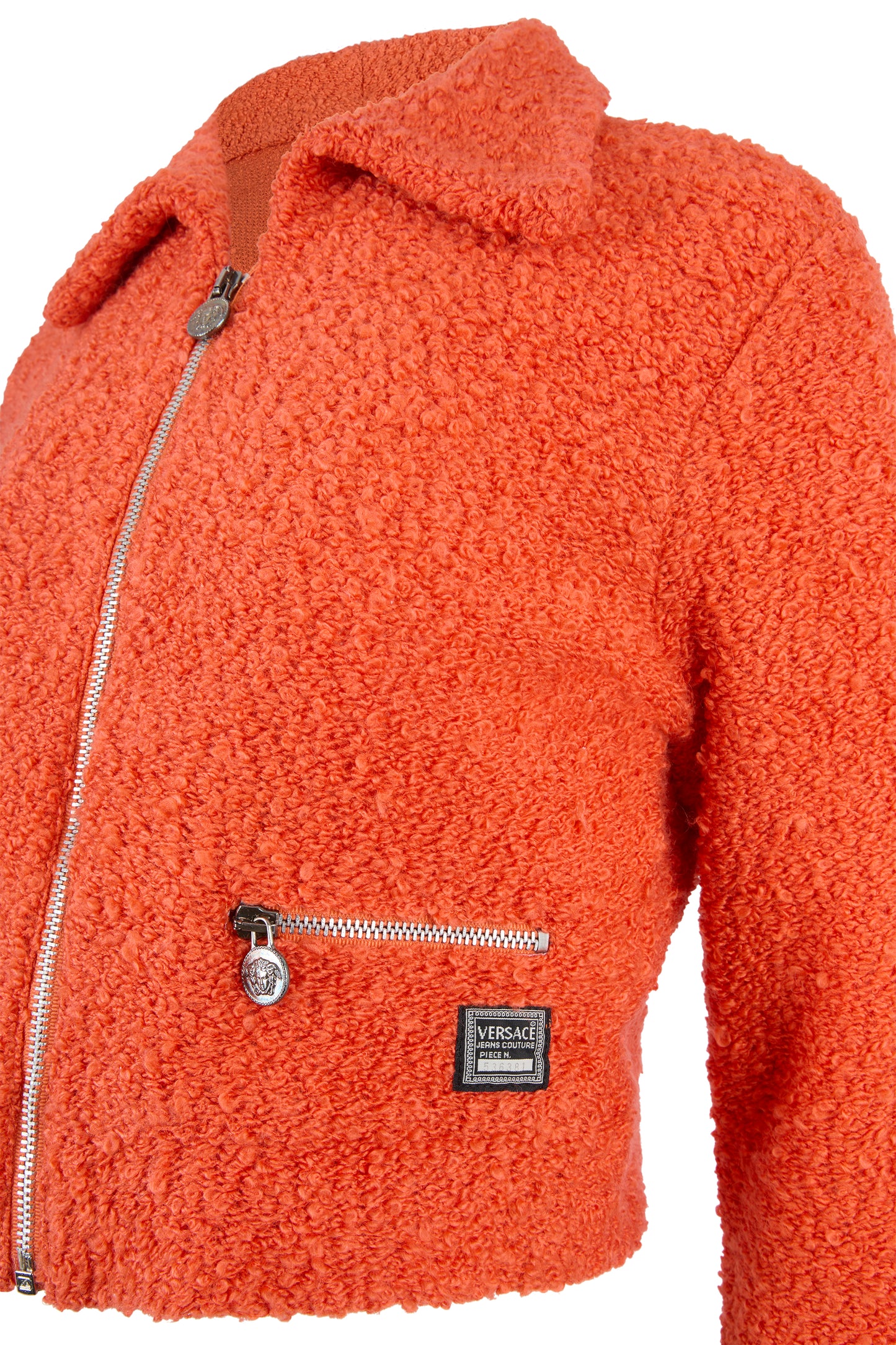 Vintage 1990's Versace Orange Textured Boucle Zip Jacket