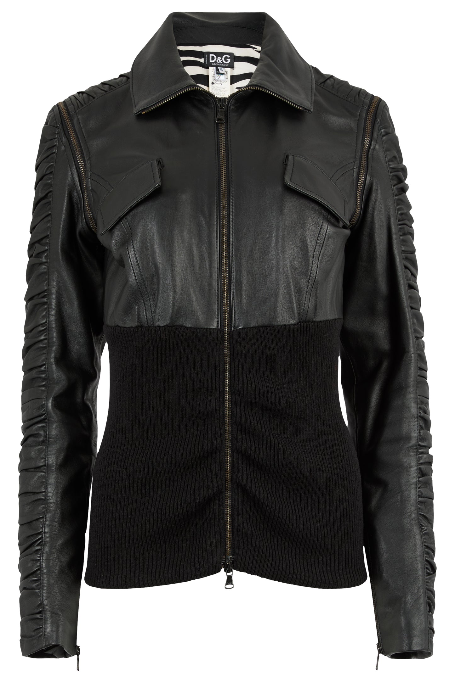 Vintage D&G 2003 Double Zip Black Leather Jacket