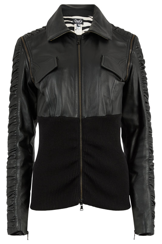 Vintage D&G 2003 Double Zip Black Leather Jacket