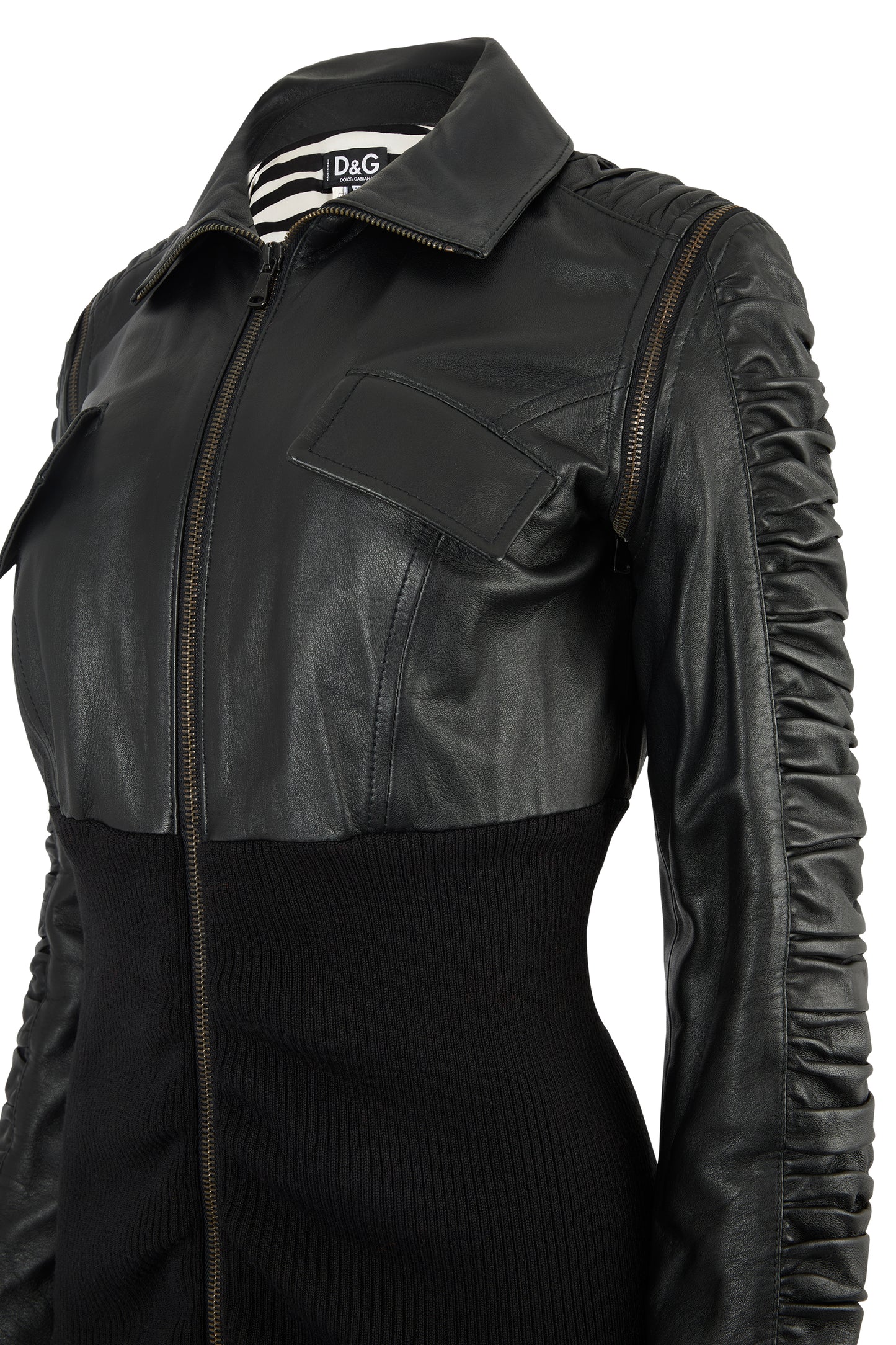 Vintage D&G 2003 Double Zip Black Leather Jacket