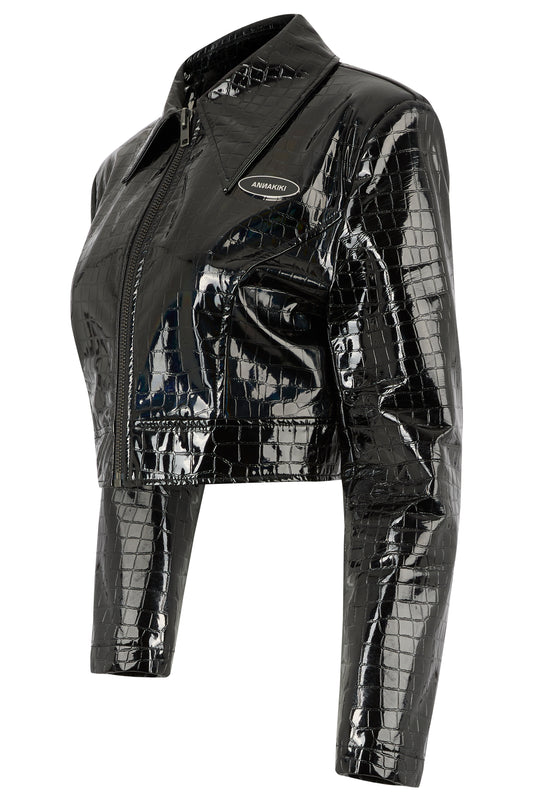 Annakiki PVC Irridescent Black Cropped Jacket