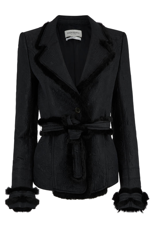 Vintage Yves Saint Laurent A/W 2004 Mink Trim Belted Jacket