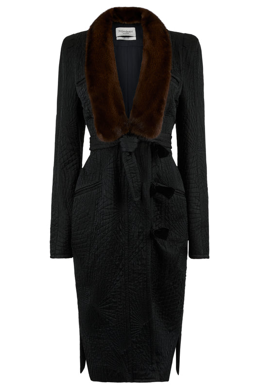 Vintage Yves Saint Laurent F/W 2004 Black Wool & Silk Longline Coat