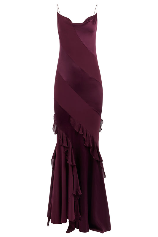 Vintage Purple Silk Cowl Neck Maxi Gown