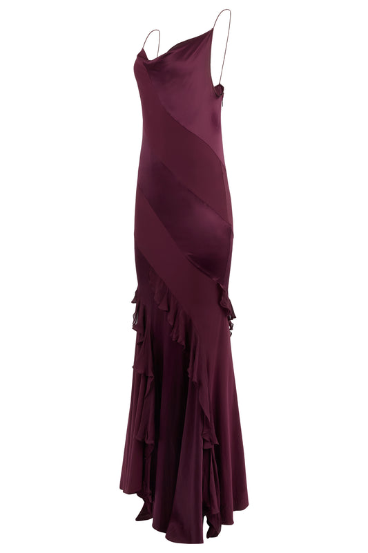 Vintage Purple Silk Cowl Neck Maxi Gown