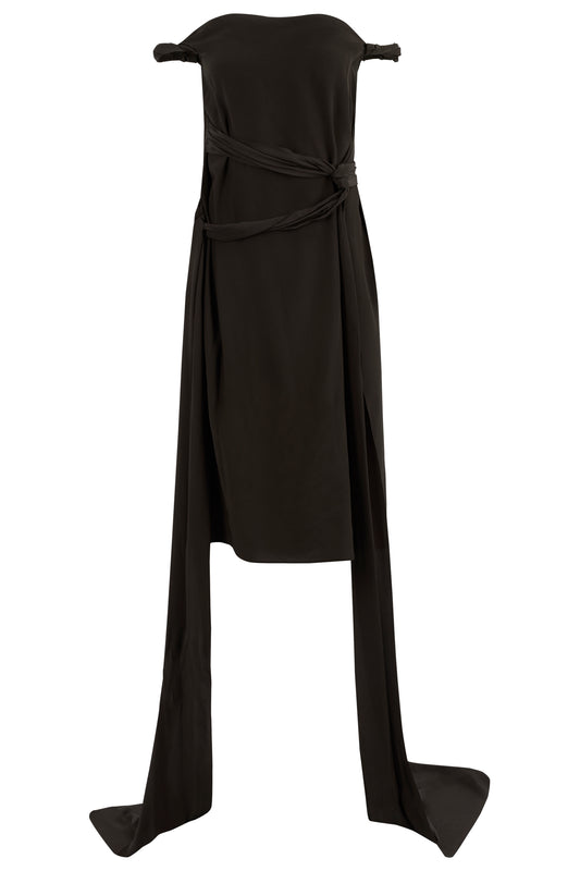 Vintage Yves Saint Laurent Brown Silk RTW 2002 Tie Up Dress