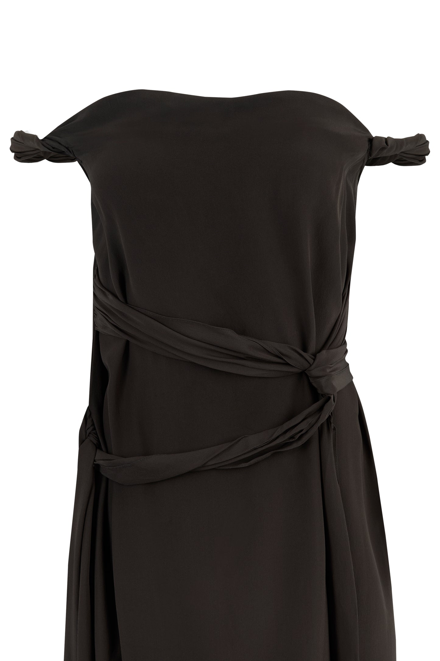 Vintage Yves Saint Laurent Brown Silk RTW 2002 Tie Up Dress