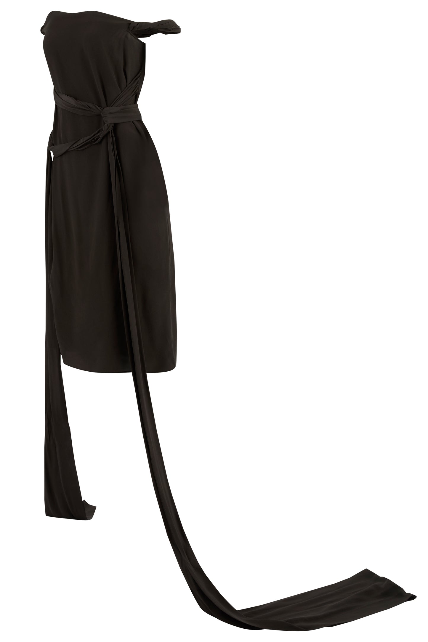 Vintage Yves Saint Laurent Brown Silk RTW 2002 Tie Up Dress