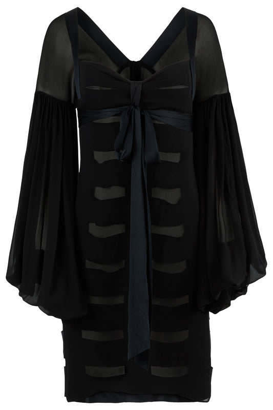 Vintage Yves Saint Laurent Rive Gauche F/W 2002 Silk Chiffon Black Dress