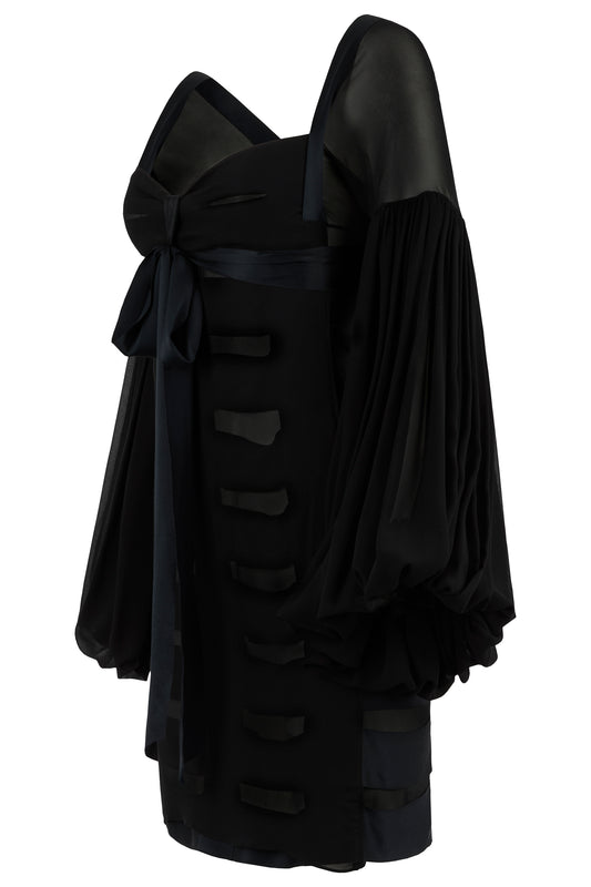 Vintage Yves Saint Laurent Rive Gauche F/W 2002 Silk Chiffon Black Dress