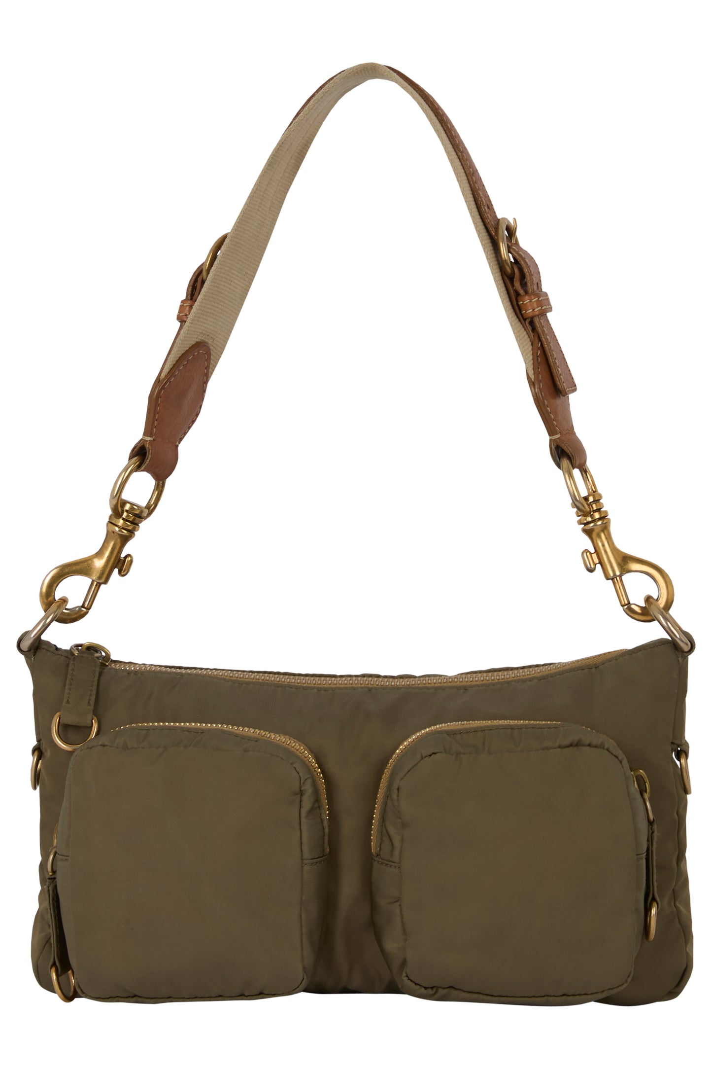 Vintage 1990's Miu Miu Khaki Green Nylon Shoulder Bag