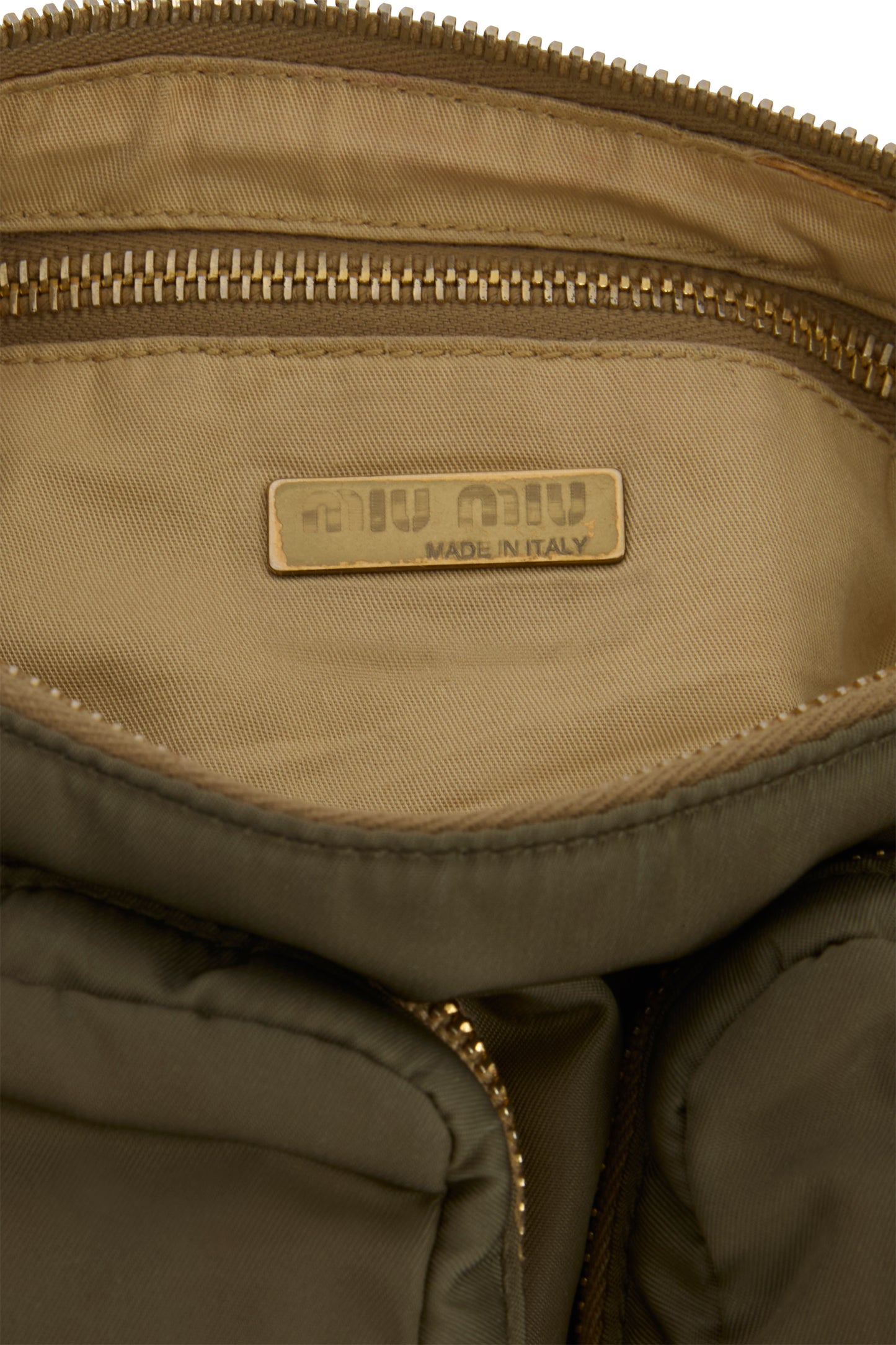 Vintage 1990's Miu Miu Khaki Green Nylon Shoulder Bag