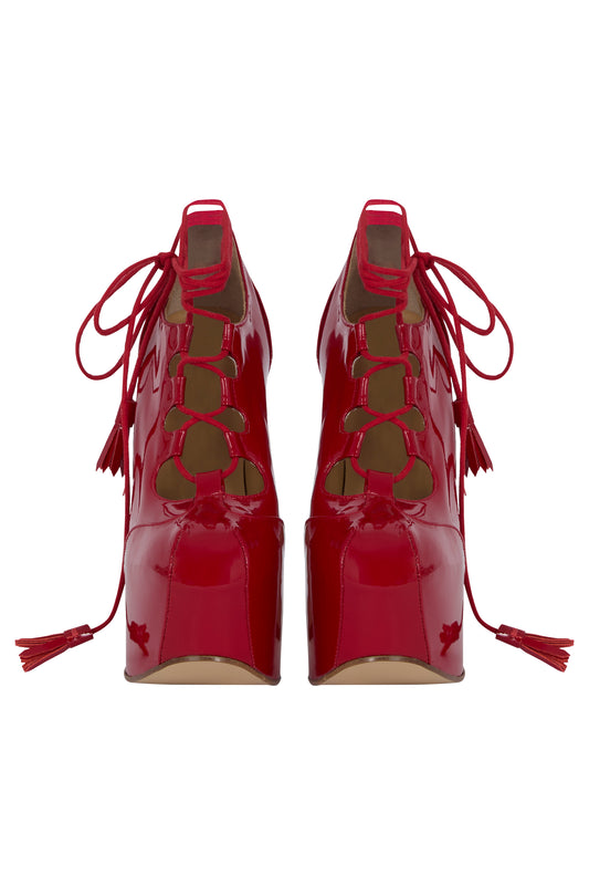 Vintage 2000's Vivienne Westwood Red Patent Leather Ghillie Heels