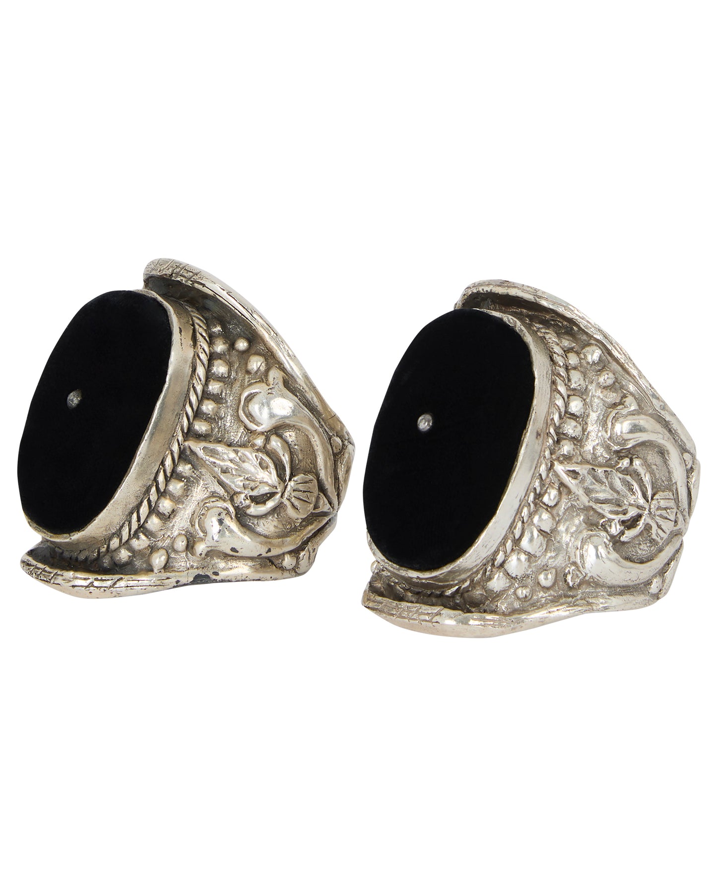 Vintage YSL F/W 2002 Baroque Sterling Silver Velvet Cuffs