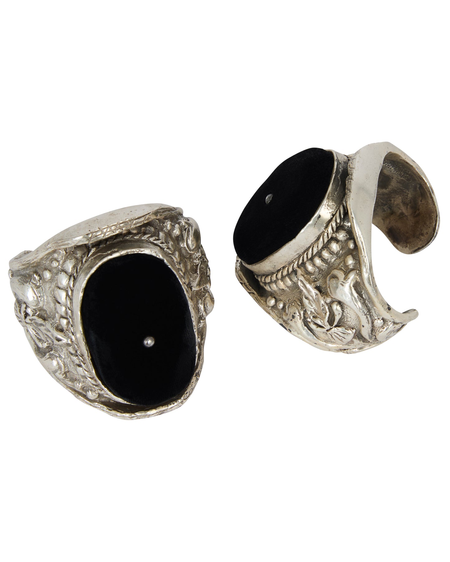 Vintage YSL F/W 2002 Baroque Sterling Silver Velvet Cuffs