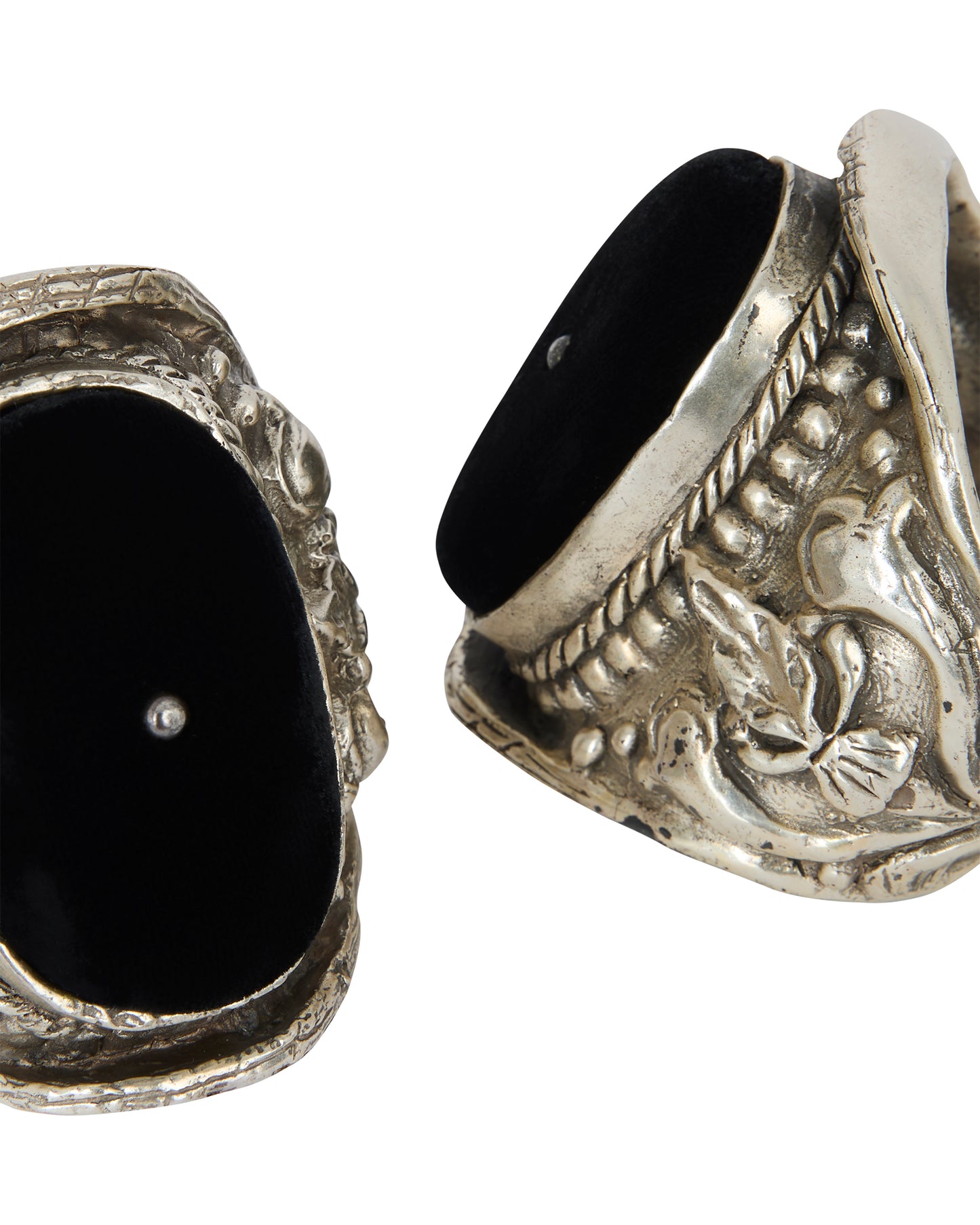 Vintage YSL F/W 2002 Baroque Sterling Silver Velvet Cuffs