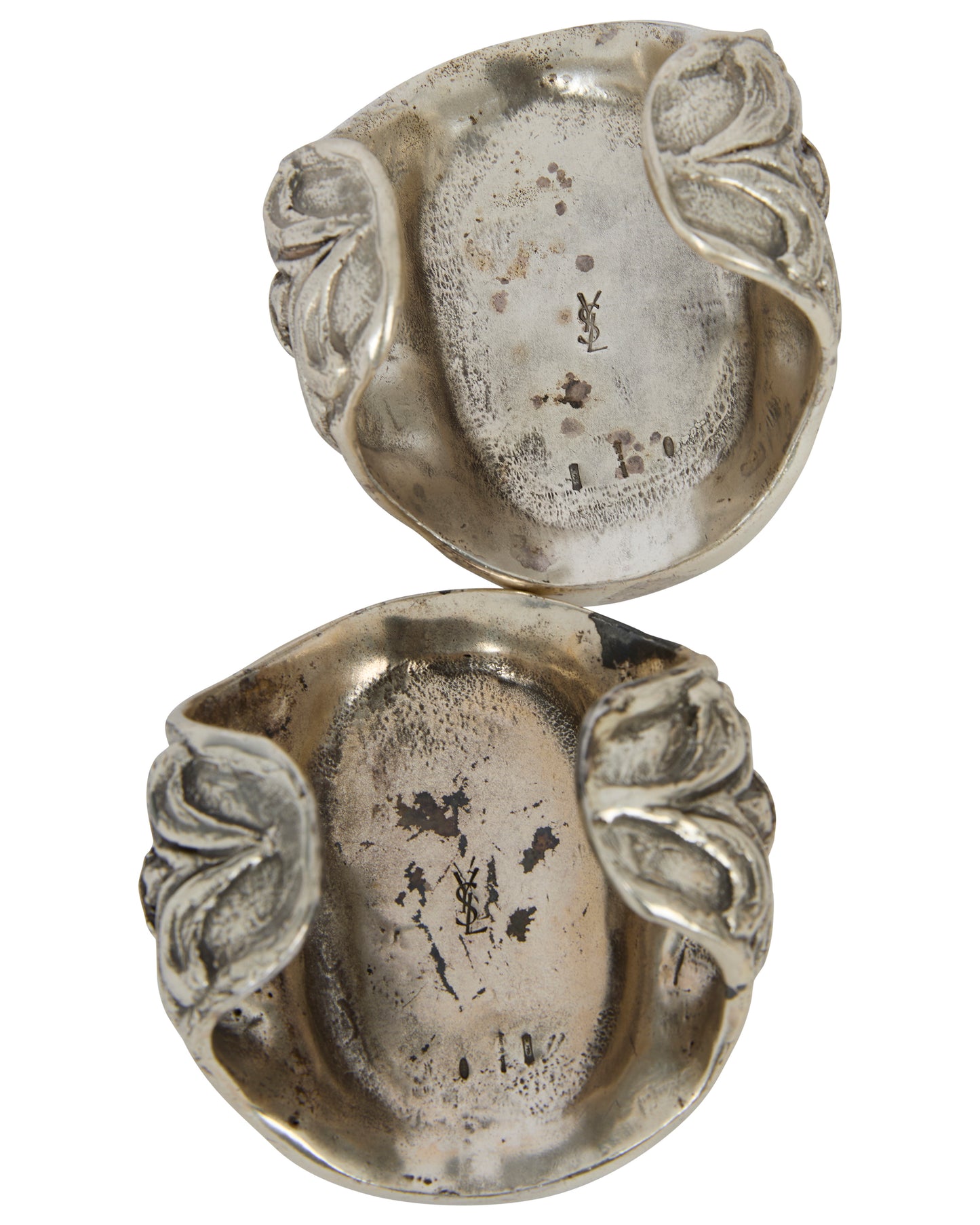 Vintage YSL F/W 2002 Baroque Sterling Silver Velvet Cuffs