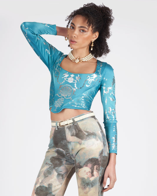 S/S 1992 Runway Salon Long Sleeve Turquoise 'Boulle' Corset