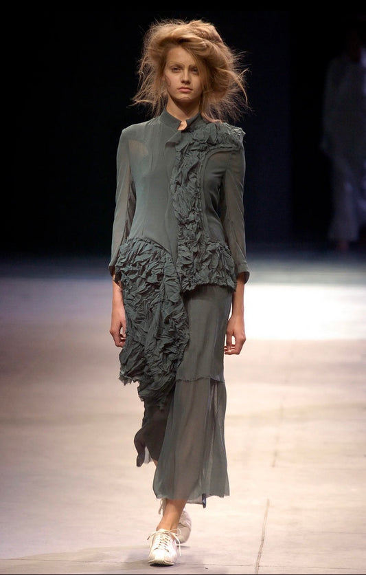 Vintage Yohji Yamamoto S/S 2005 Green Ruffled Voile Dress