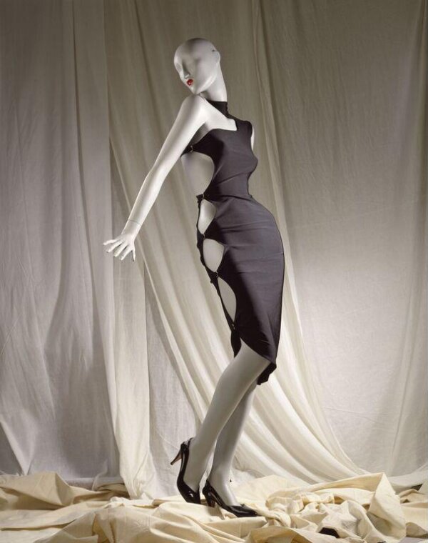 Vintage 1978's Swanky Modes " Armophous " Black Velvet Maxi Cutout Dress