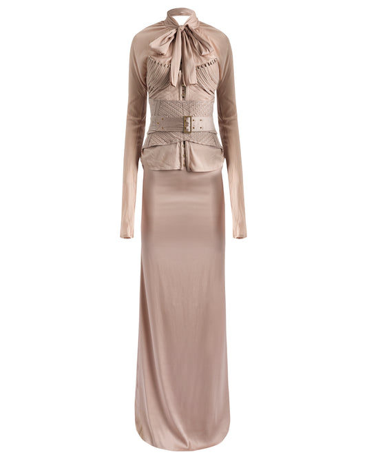 Rare Gucci By Tom Ford F/W 2003 Silk Nude Corset Maxi Skirt Set