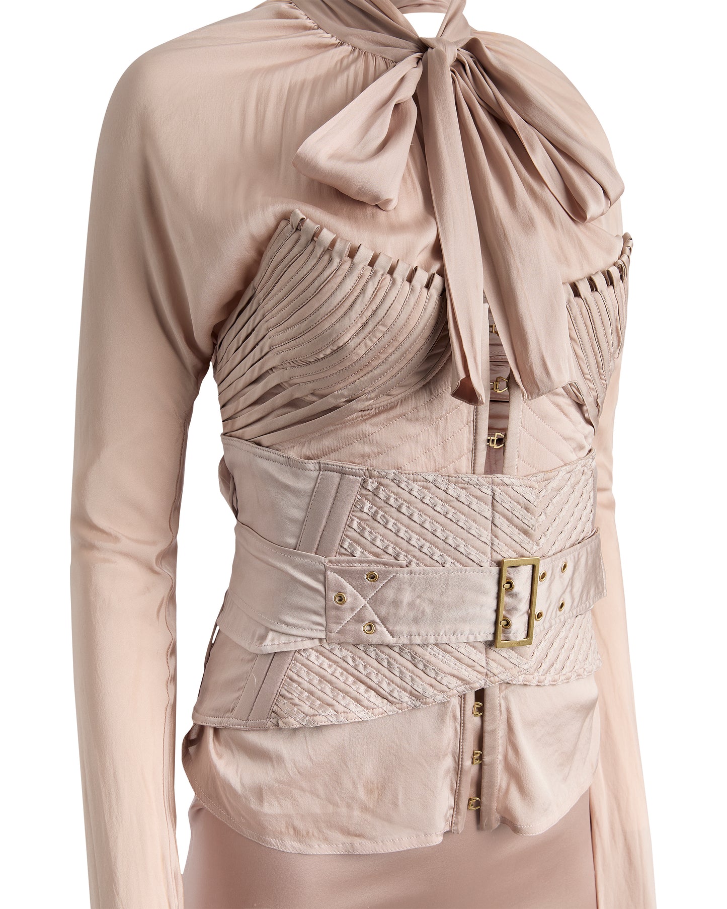 Rare Gucci By Tom Ford F/W 2003 Silk Nude Corset Maxi Skirt Set