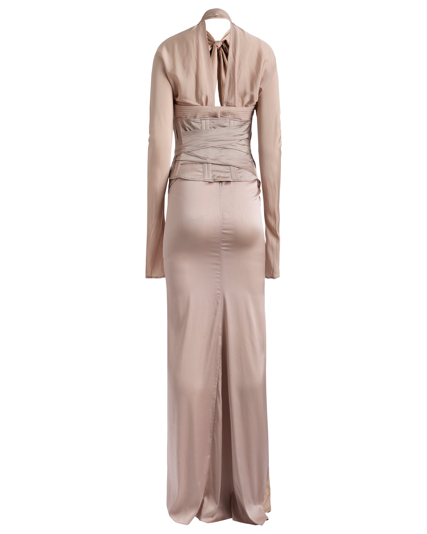 Rare Gucci By Tom Ford F/W 2003 Silk Nude Corset Maxi Skirt Set