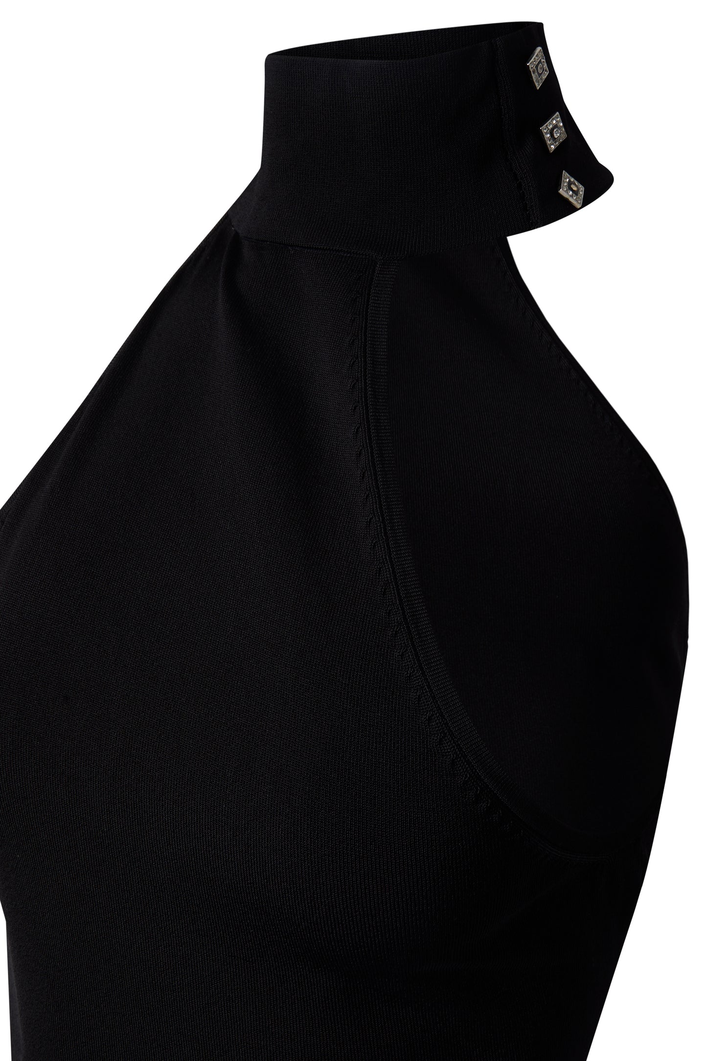 Vintage Deadstock 1990's Black Halter Knit Top with Crystal Button Detail