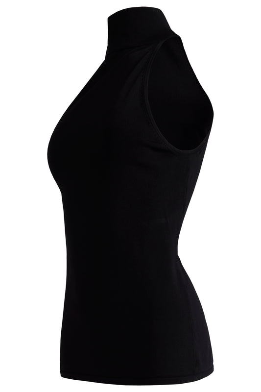 Vintage Deadstock 1990's Black Halter Knit Top with Crystal Button Detail