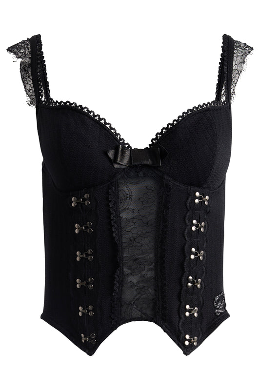 Vintage 2000's Christian Dior Black Lace Hook & Eye Corset Top