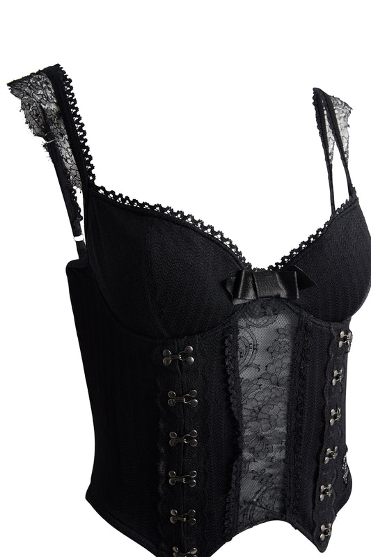 Vintage 2000's Christian Dior Black Lace Hook & Eye Corset Top