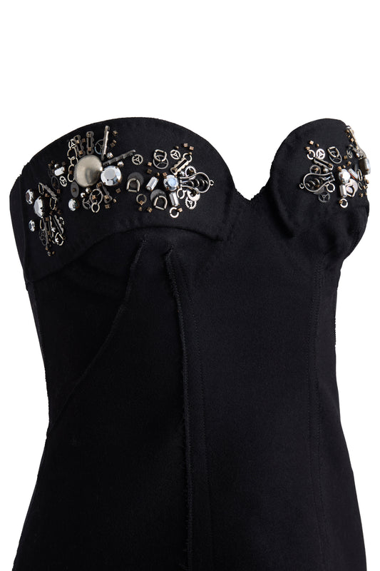 Vintage Prada A/W 2006 Wool Embroidered Black Corset top