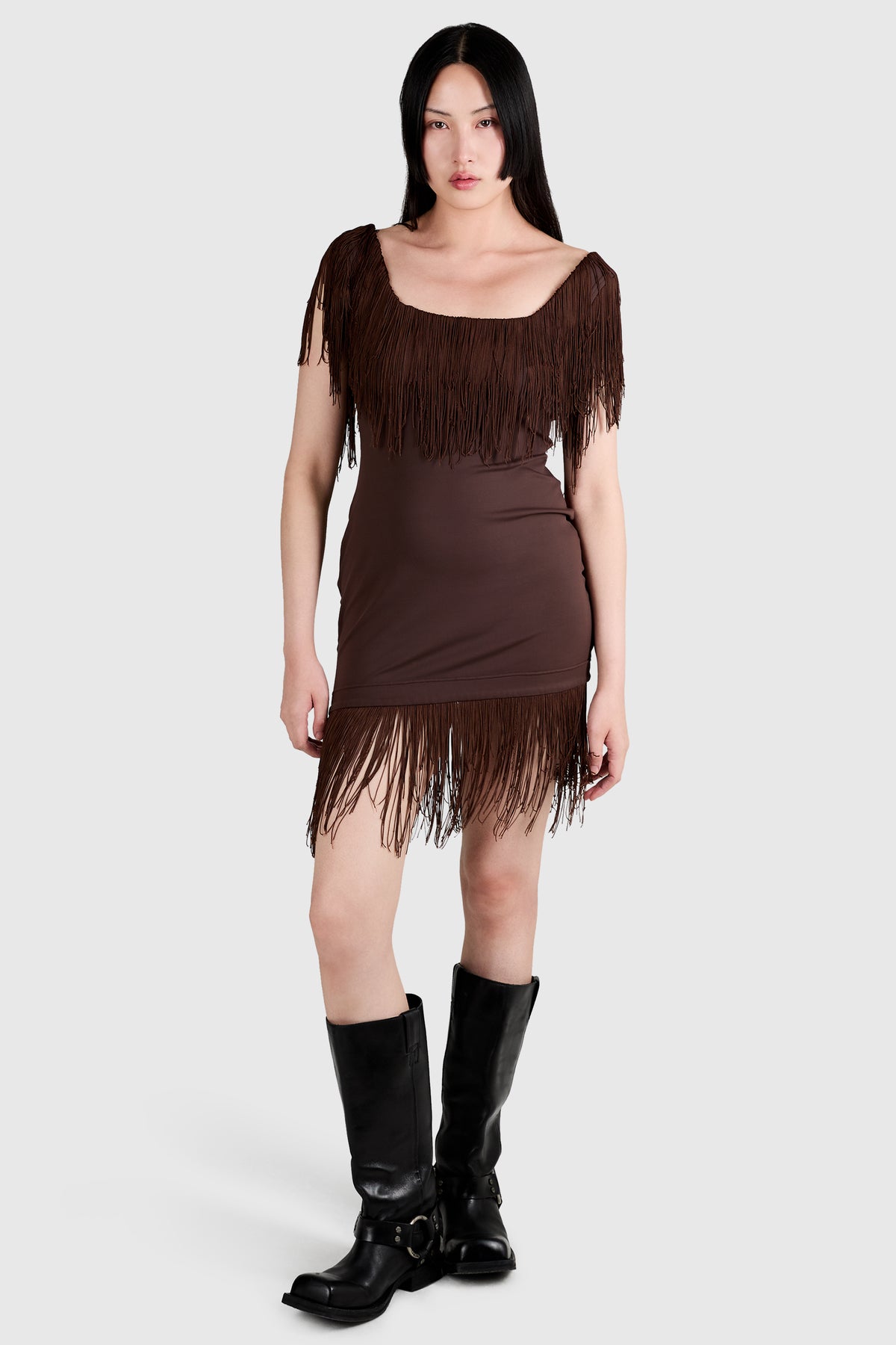 Vintage 1992 S/S Ozbek Brown Fringed Dress