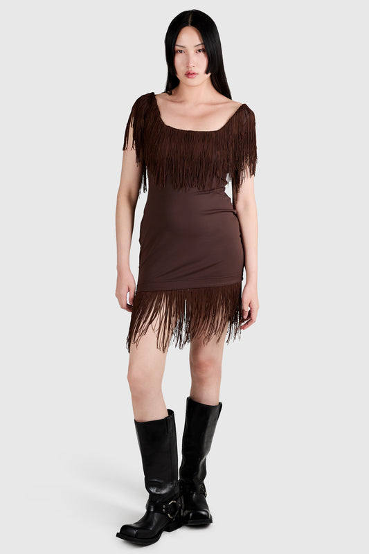 Vintage 1992 S/S Ozbek Brown Fringed Dress
