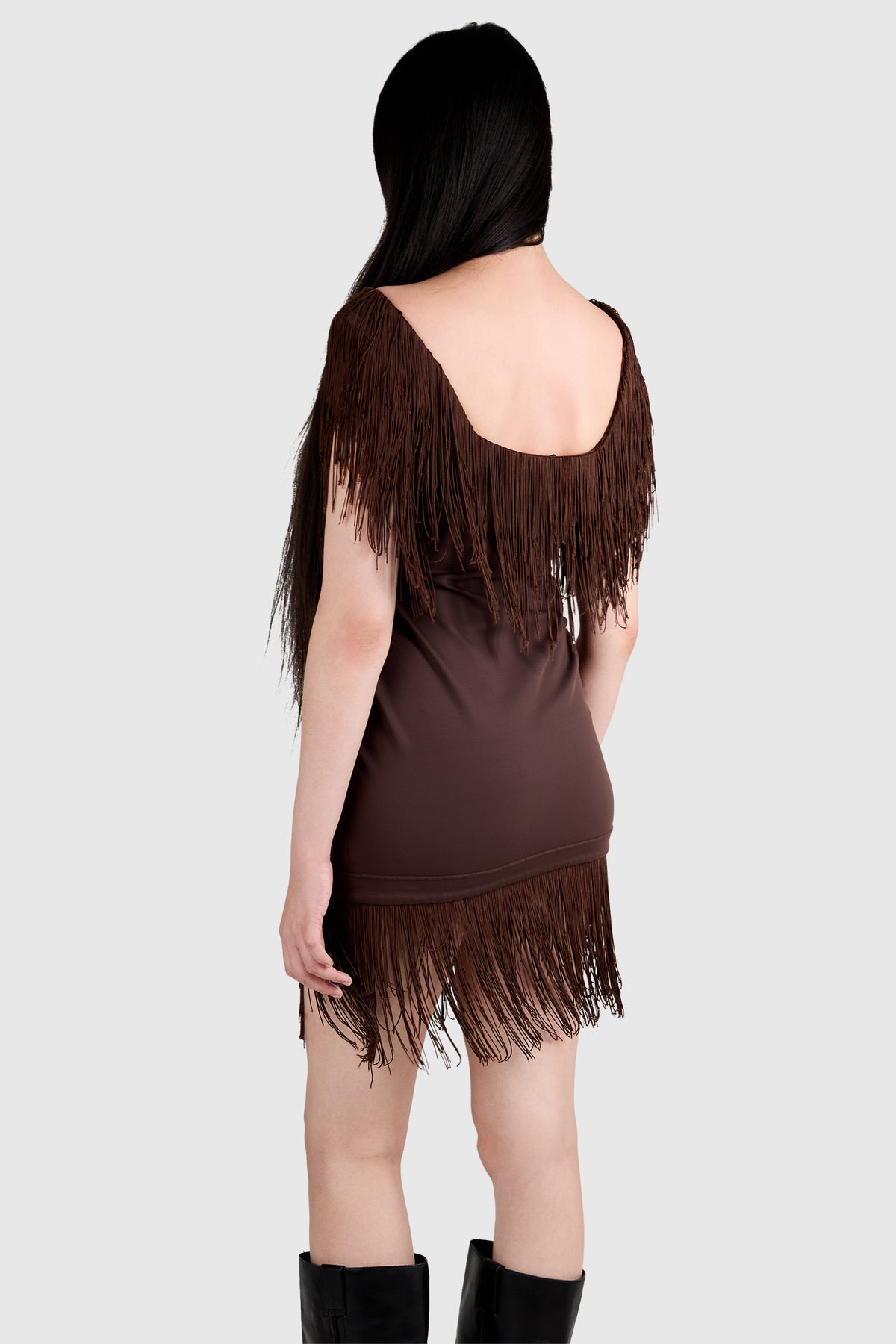 Vintage 1992 S/S Ozbek Brown Fringed Dress