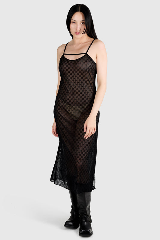 Vintage black Gucci GG LOGO Mesh dress