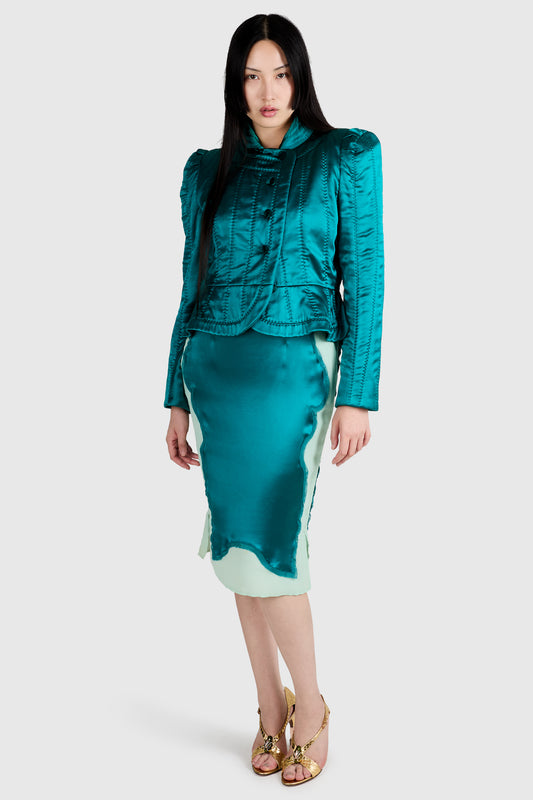 Vintage Yves Saint Laurent F/W 2004 Teal Silk Set