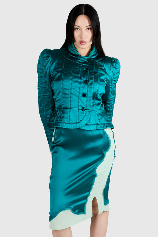 Vintage Yves Saint Laurent F/W 2004 Teal Silk Set